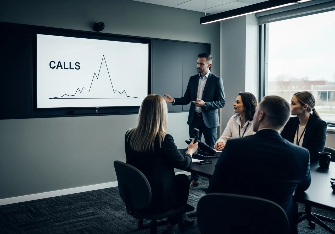 Front-of-house operations review of call volumes with a practice manager presenting to reception staff