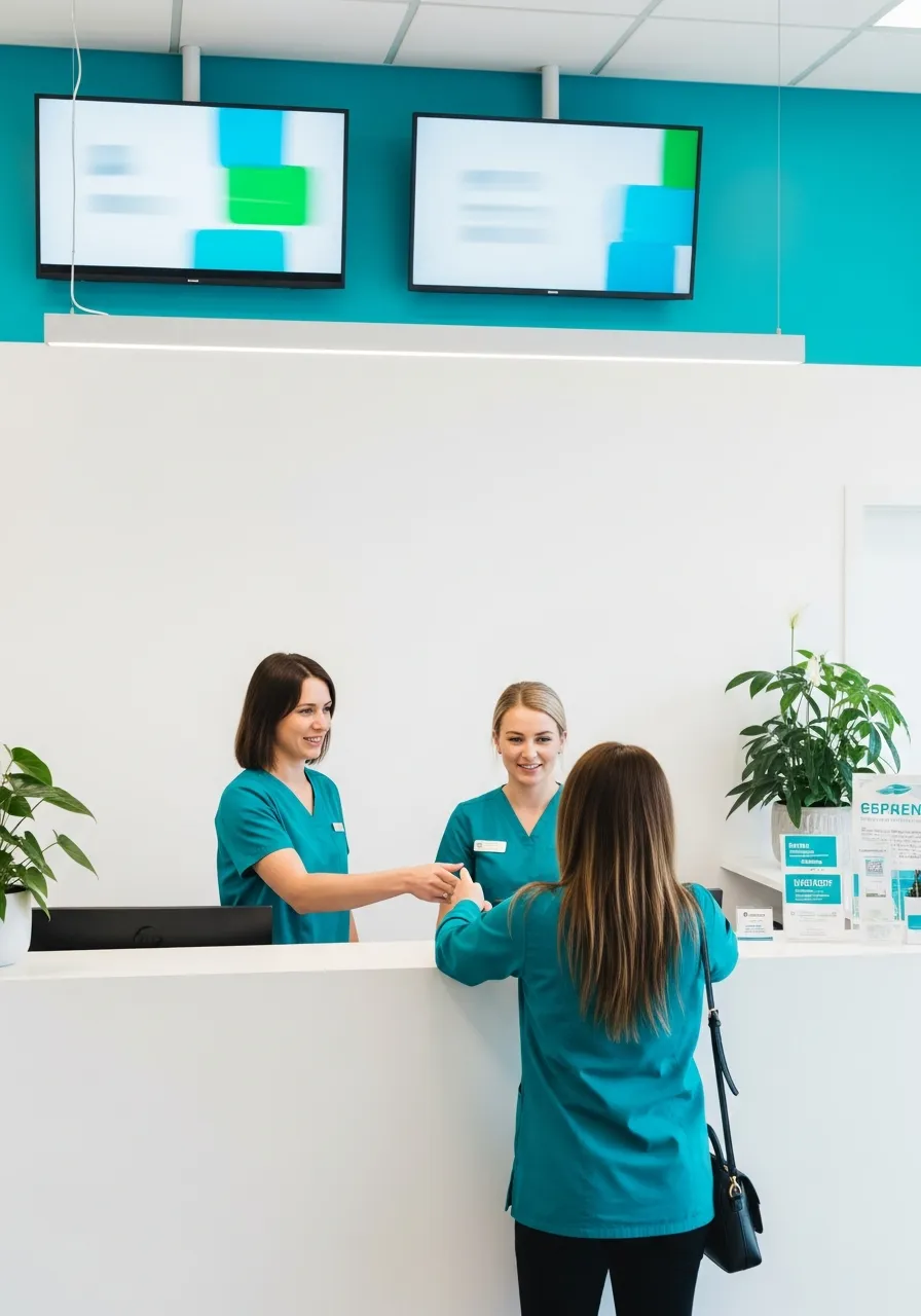 Editorial 3D patient acquisition funnel for a dental practice flowing across marketing channels